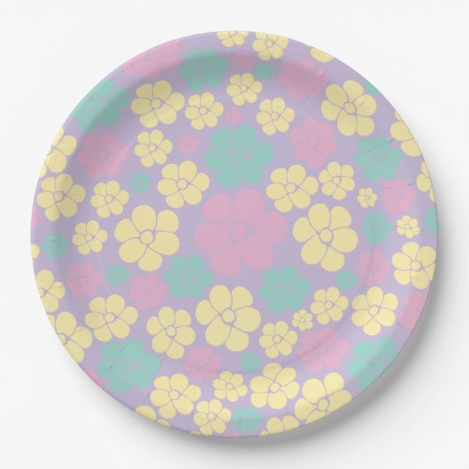 Blume Muster - Rosa, Gelb, Lila und Grün Pappteller (Vorderseite)