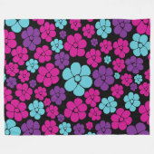 Blume Muster - Rosa, Lila, Blau und Schwarz Fleecedecke (Vorderseite (Horizontal))