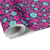 Blume Muster - Rosa, Lila, Blau und Schwarz Geschenkpapier (Rolleneckpunkt)