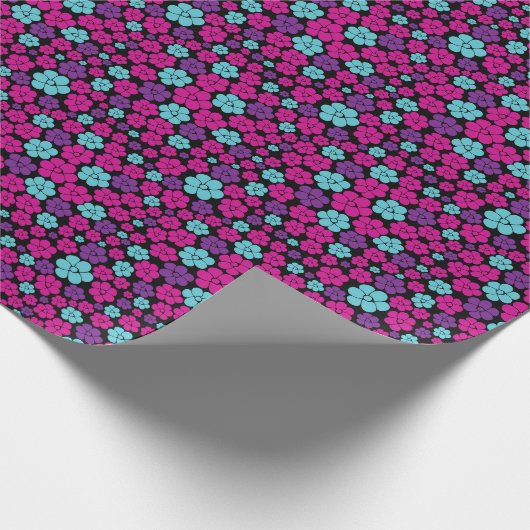 Blume Muster - Rosa, Lila, Blau und Schwarz Geschenkpapier (Ecke)