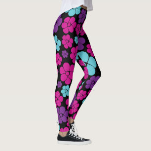 Blume Muster - Rosa, Lila, Blau und Schwarz Leggings