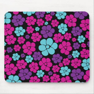 Blume Muster - Rosa, Lila, Blau und Schwarz Mousepad