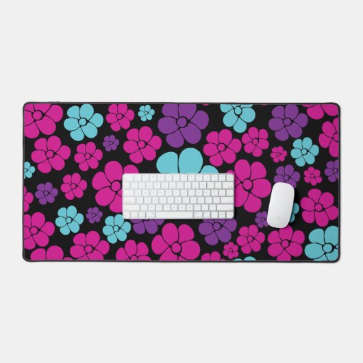 Blume Muster - Rosa, Lila, Blau und Schwarz Schreibtischunterlage (Tastatur & Maus)