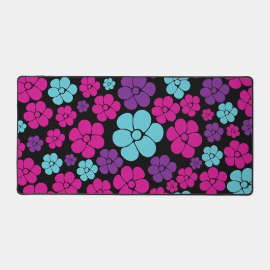Blume Muster - Rosa, Lila, Blau und Schwarz Schreibtischunterlage (Vorderseite)