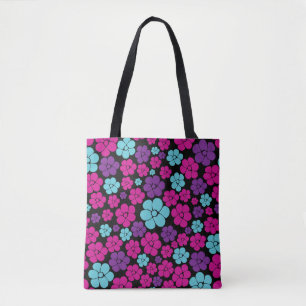 Blume Muster - Rosa, Lila, Blau und Schwarz Tasche