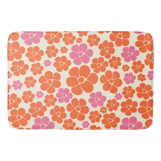 Blume Muster - Rosa, orange und creme Badematte (Vorderseite)