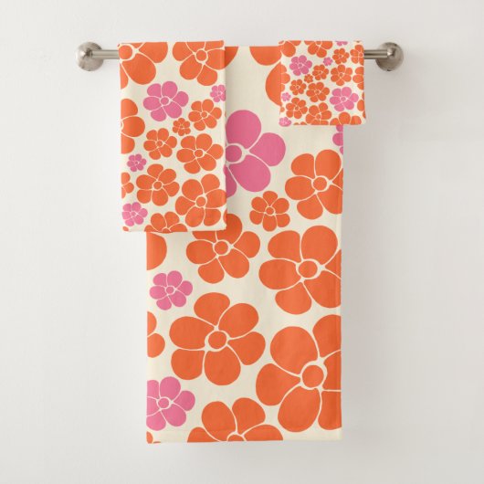 Blume Muster - Rosa, orange und creme Badhandtuch Set (Insitu)