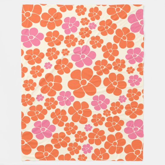 Blume Muster - Rosa, orange und creme Fleecedecke (Vorderseite)