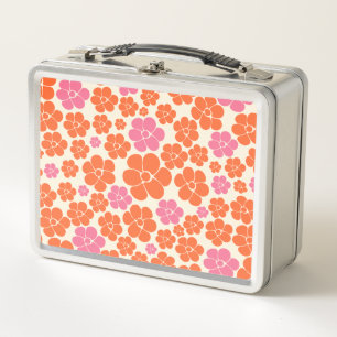 Blume Muster - Rosa, orange und creme Metall Brotdose