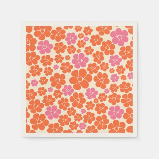 Blume Muster - Rosa, orange und creme Serviette (Vorderseite)