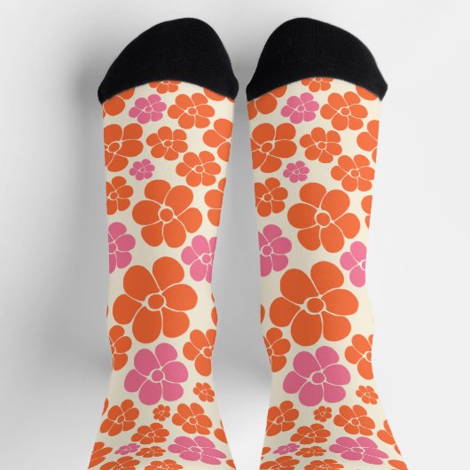 Blume Muster - Rosa, orange und creme Socken (Oben)