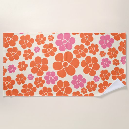 Blume Muster - Rosa, orange und creme Strandtuch (Vorderseite)