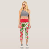 Blume-Muster Roter Hibiskus Hochwaisted Capris (Vorderseite)