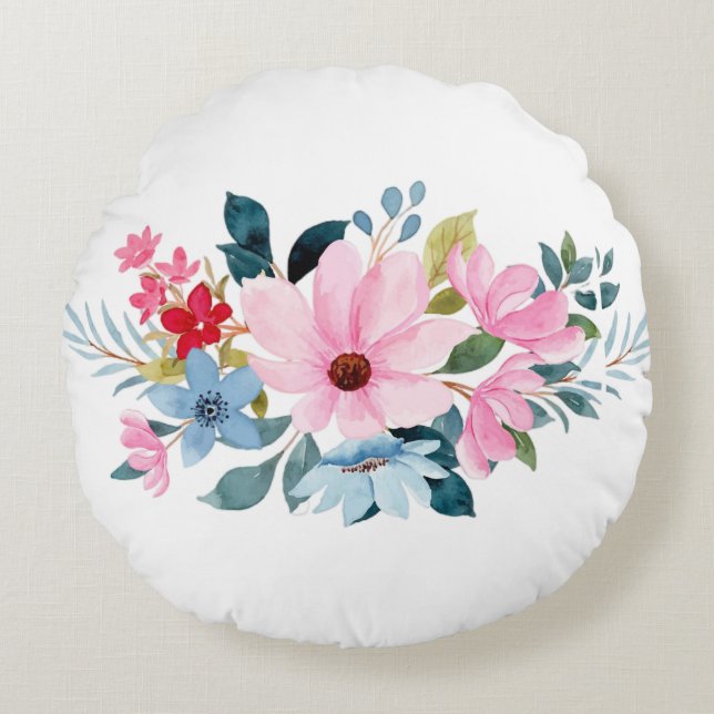 Blume Muster Rundes Kissen (Vorderseite)