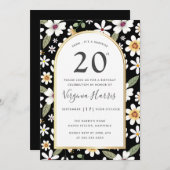 Blume Muster Schwarz 20. Geburtstag Einladung (Vorne/Hinten)