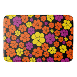 Blume Muster - Schwarz, Rosa, Orange und Gelb Badematte