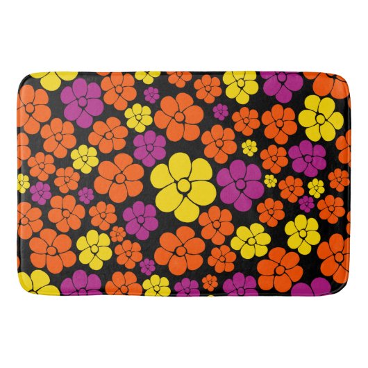 Blume Muster - Schwarz, Rosa, Orange und Gelb Badematte (Vorderseite)