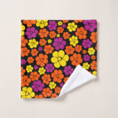 Blume Muster - Schwarz, Rosa, Orange und Gelb Badhandtuch Set (Waschlappen)