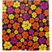 Blume Muster - Schwarz, Rosa, Orange und Gelb Duschvorhang (Vorderseite)