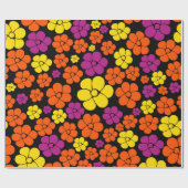 Blume Muster - Schwarz, Rosa, Orange und Gelb Geschenkpapier (Flach)