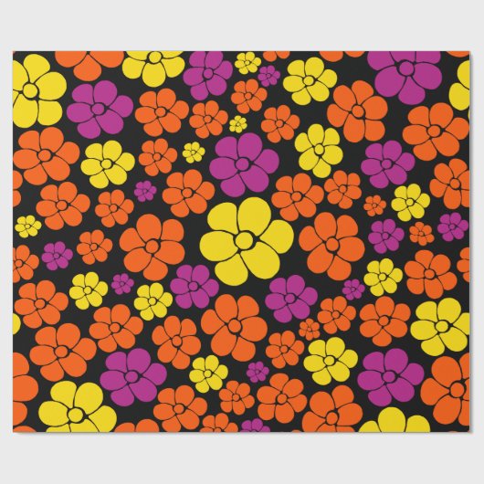 Blume Muster - Schwarz, Rosa, Orange und Gelb Geschenkpapier (Flach)