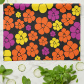Blume Muster - Schwarz, Rosa, Orange und Gelb Geschirrtuch (Gefaltet)