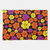Blume Muster - Schwarz, Rosa, Orange und Gelb Geschirrtuch (Horizontal)