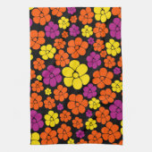Blume Muster - Schwarz, Rosa, Orange und Gelb Geschirrtuch (Vertikal)