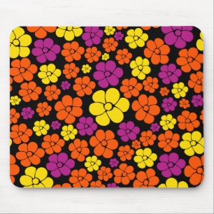 Blume Muster - Schwarz, Rosa, Orange und Gelb Mousepad