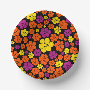 Blume Muster - Schwarz, Rosa, Orange und Gelb Pappteller