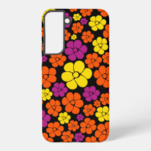 Blume Muster - Schwarz, Rosa, Orange und Gelb Samsung Galaxy Hülle
