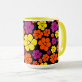 Blume Muster - Schwarz, Rosa, Orange und Gelb Tasse (VorderseiteRechts)