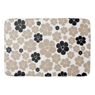 Blume Muster - Taupe, Schwarz und Weiß Badematte