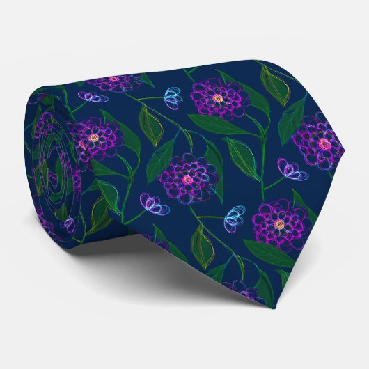 Blume Muster Trauzeuge Navy Blue Floral Liberty Krawatte (Gerollt)