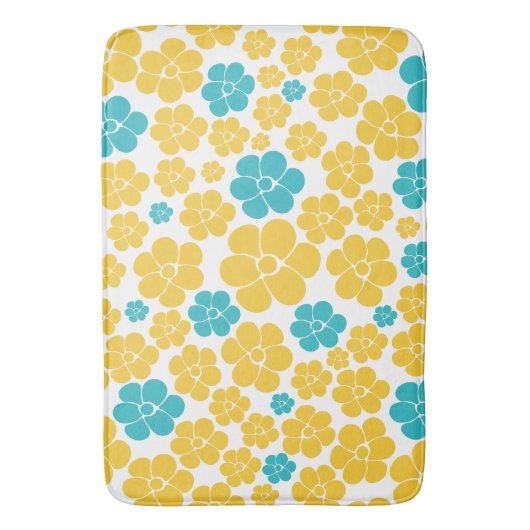 Blume Muster - Türkis und Gelb Badematte (Vorderseite Vertikal)