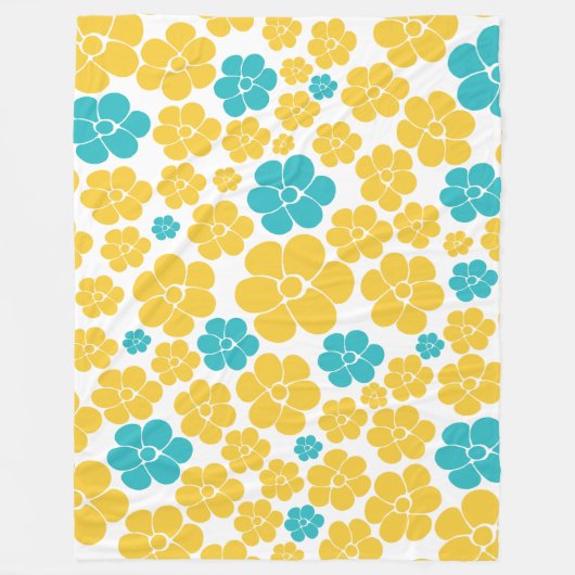 Blume Muster - Türkis und Gelb Fleecedecke (Vorderseite)