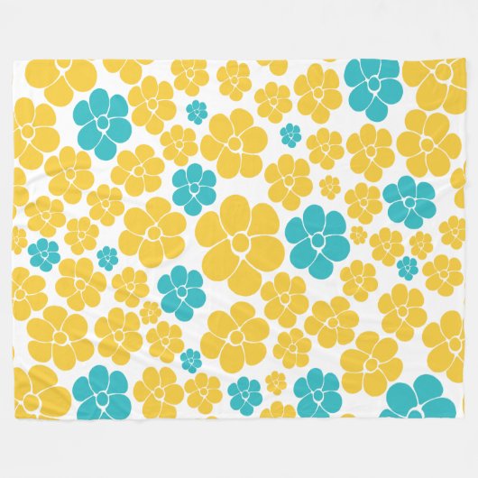 Blume Muster - Türkis und Gelb Fleecedecke (Vorderseite (Horizontal))