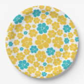 Blume Muster - Türkis und Gelb Pappteller (Vorderseite)