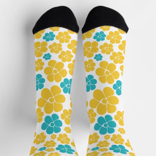 Blume Muster - Türkis und Gelb Socken (Oben)