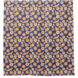 Blume Muster warm Farbe 11.wx4. DBlue BG Duschvorhang