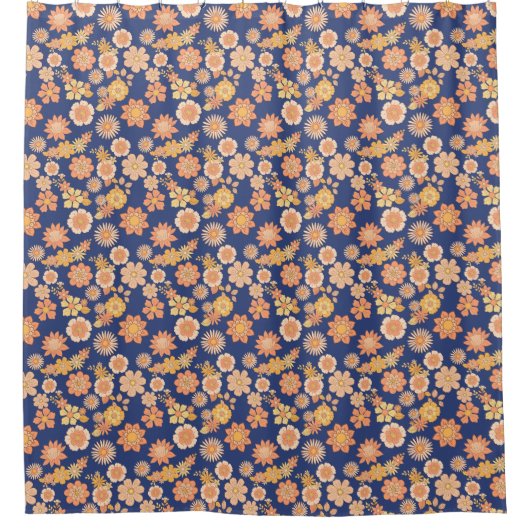 Blume Muster warm Farbe 11.wx4. DBlue BG Duschvorhang (Vorderseite)