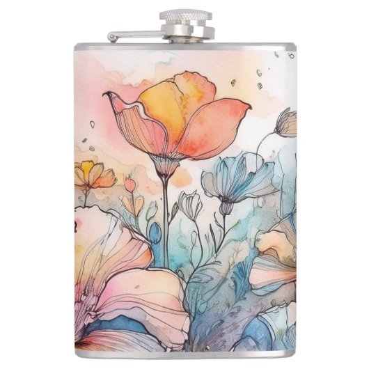 Blume Muster Wasserfarbe Flachmann (Vorderseite)