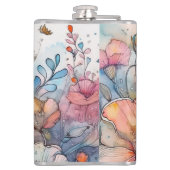 Blume Muster Wasserfarbe Flachmann (Rückseite)