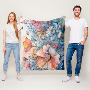 Blume Muster Wasserfarbe Fleecedecke