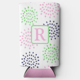 Blume Muster Wasserfarbenmonogramm Rosa Navy Green Selters Dosenkühler