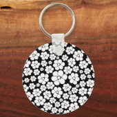 Blume Muster - Weiß auf Schwarz Schlüsselanhänger (Vorderseite)