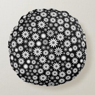 Blume Muster - Weiß und Schwarz Rundes Kissen