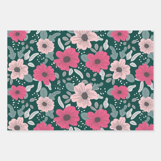 Blume Muster Wrapping Paper Flat Sheet Set 3 Geschenkpapier Set (Vorderseite 2)