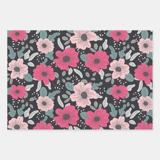 Blume Muster Wrapping Paper Flat Sheet Set 3 Geschenkpapier Set (Vorderseite)