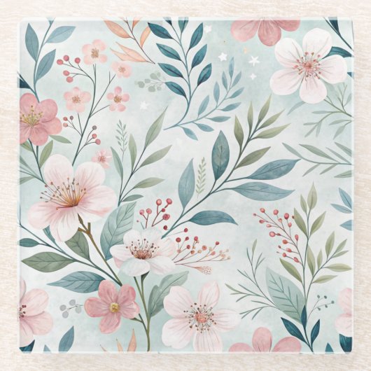 Blume Muster Zeichnend Pastell Glasuntersetzer (Vorderseite)